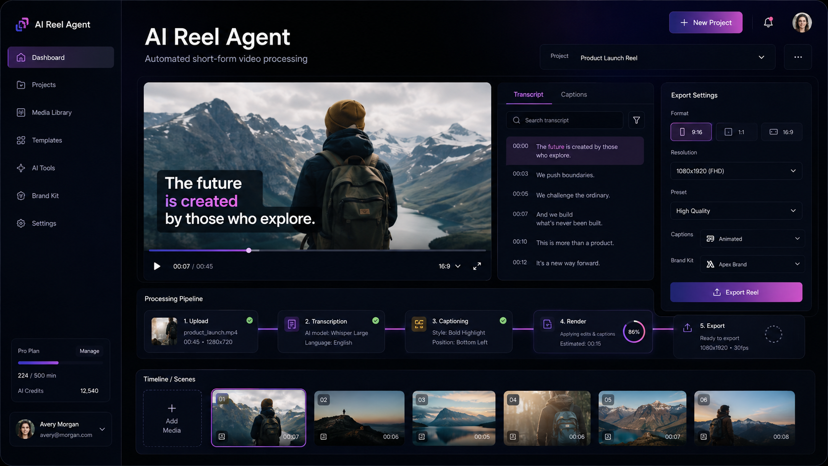 AI Reel Agent Video Editing Software