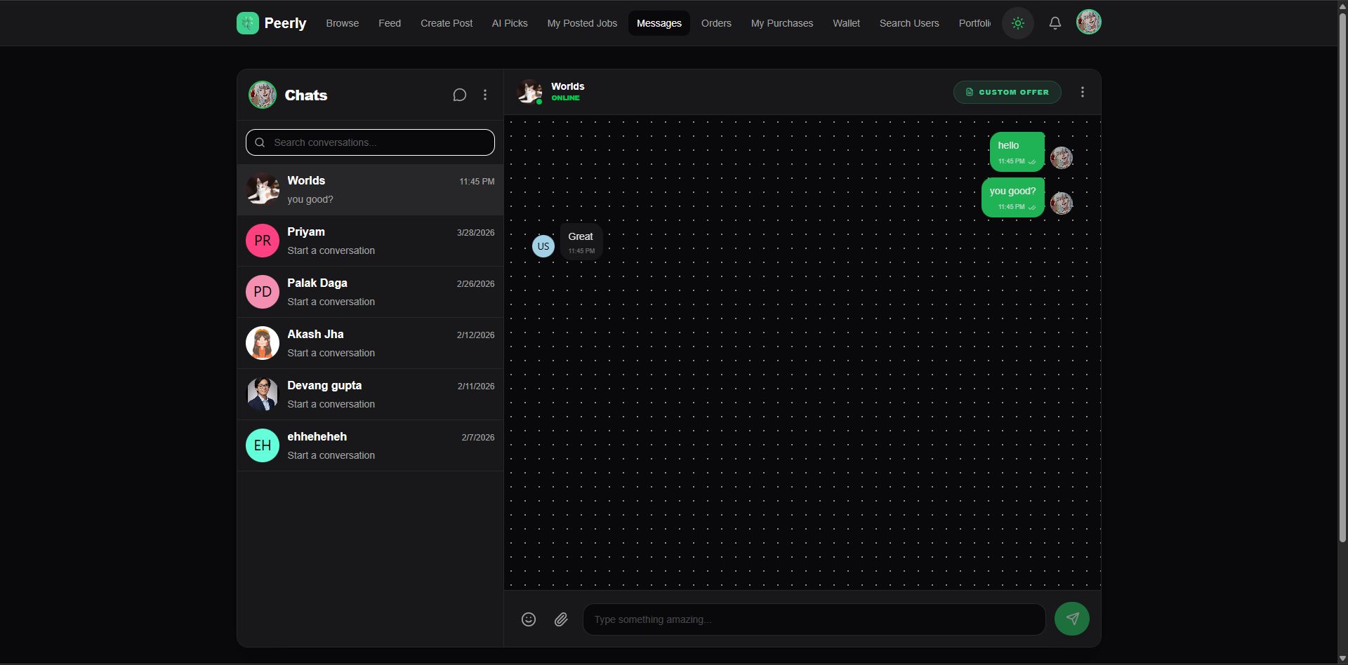 Peerly Real-time Chat Interface
