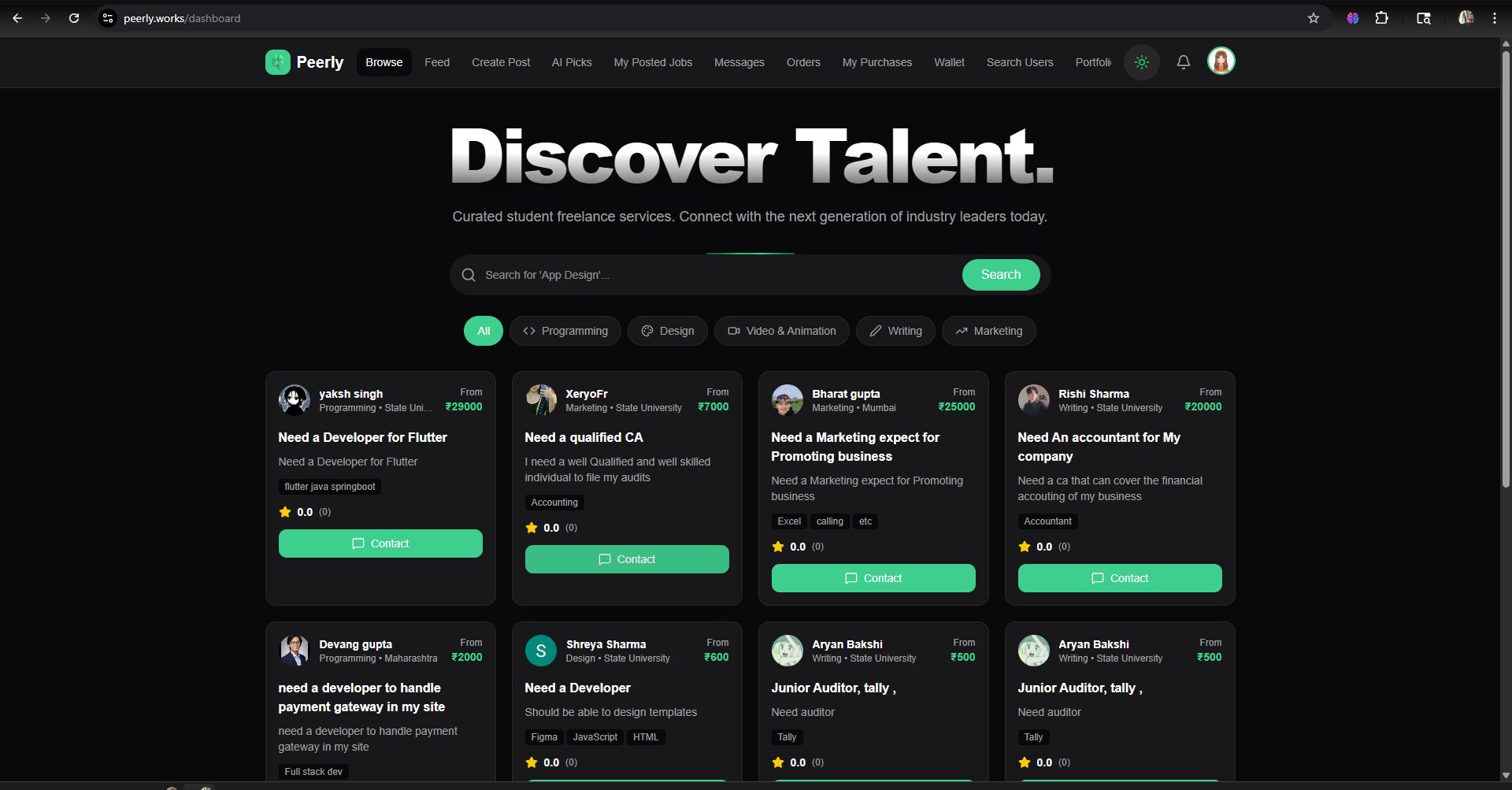 Peerly Talent Discovery Dashboard